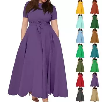Женское повседневное модное свободное платье большого размера с круглым вырезом и короткими рукавами на бретелях XXXXL