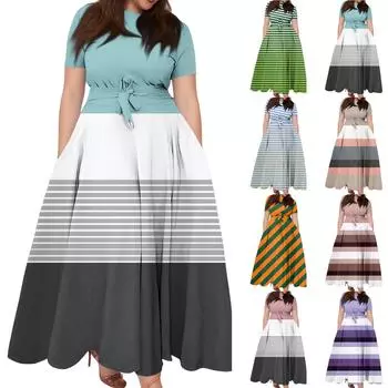 Женское повседневное модное свободное платье большого размера с принтом, круглым вырезом и короткими рукавами, карманными бретелями XXXXXL