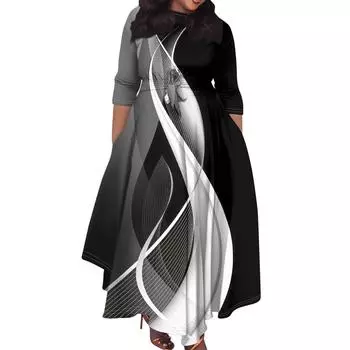 Женское повседневное модное свободное платье большого размера с принтом, круглым вырезом и короткими рукавами, карманными бретелями L фанданго