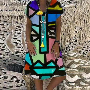 Женское повседневное модное свободное платье с v-образным вырезом и длинными рукавами большого размера L