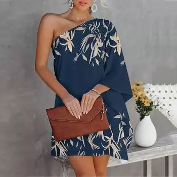 Женское повседневное модное свободное платье с принтом на одно плечо и кукольным рукавом S