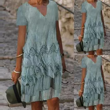 Женское повседневное модное свободное платье с короткими рукавами и принтом