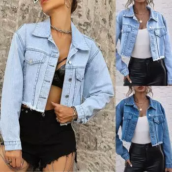 Женское повседневное модное тонкое джинсовое пальто с длинным рукавом и талией L синий