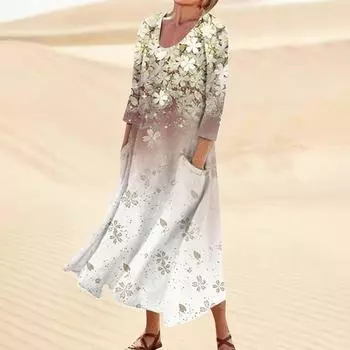 Женское повседневное модное удобное платье с карманами и рукавами 3/4 с принтом L розовый