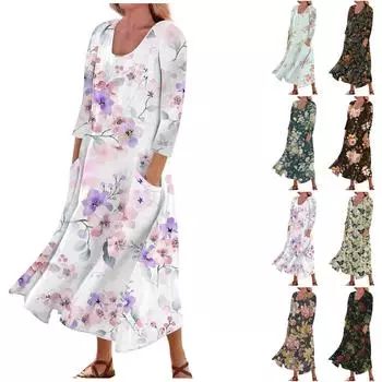 Женское повседневное модное удобное платье с карманами и рукавами 3/4 с принтом L