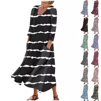 Женское повседневное модное удобное платье с карманами и рукавами 3/4 с принтом XXXXL синий