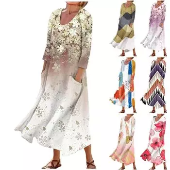 Женское повседневное модное удобное платье с карманами и рукавами 3/4 с принтом S имбирный