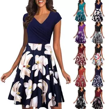 Женское повседневное модное вечернее платье длиной до колена с коротким рукавом и v-образным вырезом L