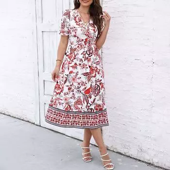 Женское повседневное модное винтажное платье на подтяжках элегантное праздничное платье XXL красный