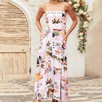 Женское повседневное модное винтажное платье на подтяжках элегантное праздничное платье L хаки