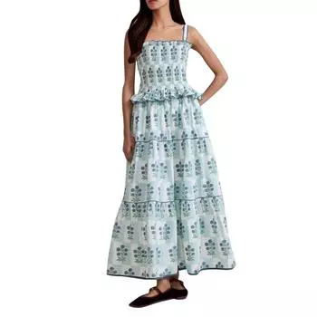 Женское повседневное модное винтажное платье с цветочным принтом и подтяжками, элегантное праздничное платье L зелёный