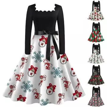 Женское повседневное модное винтажное платье с квадратным воротником и принтом L