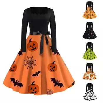 Женское повседневное модное винтажное платье с длинным рукавом и принтом на Хэллоуин XXXXXL зелёный