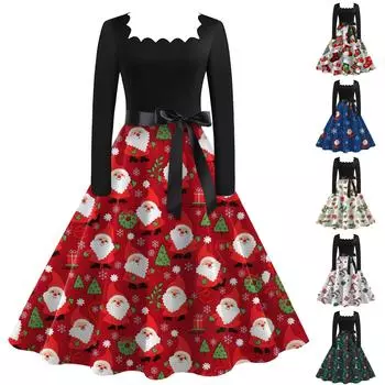 Женское повседневное модное винтажное платье с квадратным воротником и принтом M белый