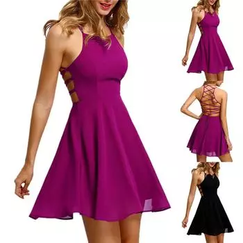 Женское повседневное однотонное летнее платье без рукавов 2022 г. M фиолетовый