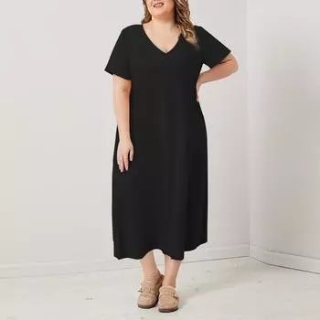 Женское повседневное однотонное летнее платье с v-образным вырезом и коротким рукавом S бежевый
