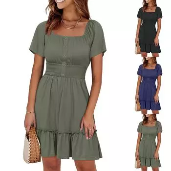 Женское повседневное однотонное модное сексуальное платье элегантное дорожка M армия зеленый