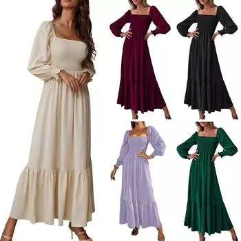 Женское повседневное однотонное облегающее платье с круглым вырезом и длинными рукавами и высокой талией, пуловер XXL хаки