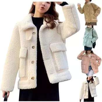 Женское повседневное однотонное пальто из шерсти ягненка с воротником-стойкой на пуговицах, на осень и зиму L хаки