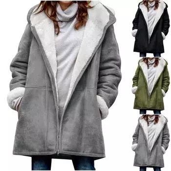 Женское повседневное однотонное пальто с длинными рукавами, повседневная куртка с капюшоном и карманами M армия зеленый