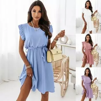 Женское повседневное однотонное платье без рукавов с круглым вырезом, женское платье с завязками XS белый