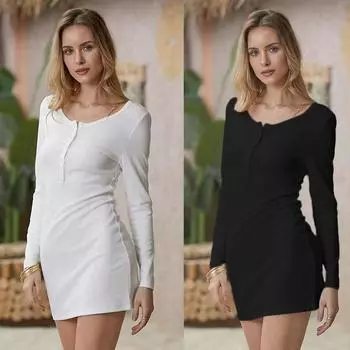 Женское повседневное однотонное платье-футляр с глубоким вырезом и V-образным вырезом, длинными рукавами S белый