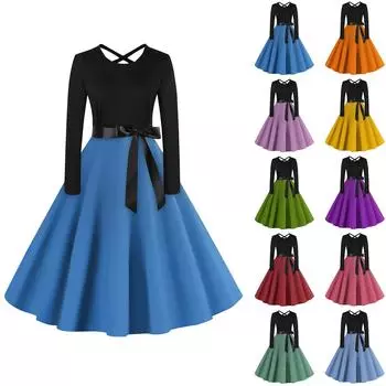 Женское повседневное однотонное платье-пуловер с круглым вырезом и высокой талией с длинными рукавами XXXXXL