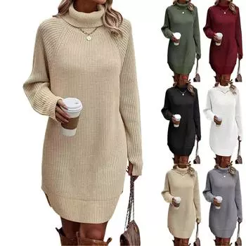 Женское повседневное однотонное платье с длинным рукавом и воротником-стойкой XL винный