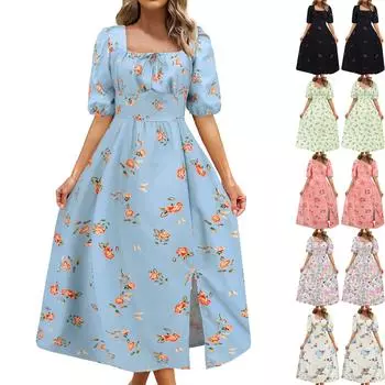 Женское повседневное однотонное платье с застежкой на талию и V-образным вырезом L бежевый