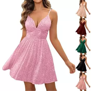 Женское повседневное однотонное платье с застежкой на талию и V-образным вырезом L чёрный