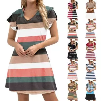 Женское повседневное платье А-силуэта с V-образным вырезом и короткими оборками по краю, платье с карманами на манжетах XL красный