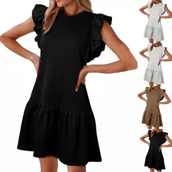 Женское повседневное платье без рукавов, плиссированное свободное повседневное платье-качалка M чёрный