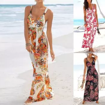 Женское повседневное платье без рукавов с цветочным принтом кешью, длинная юбка L жёлтый