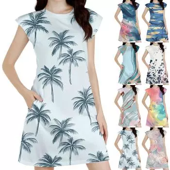 Женское повседневное платье без рукавов с градиентным принтом и круглым вырезом S синий