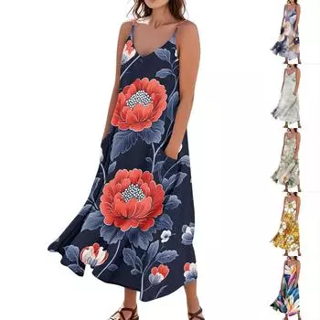 Женское повседневное платье без рукавов с цветочным принтом и карманами S