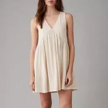 Женское повседневное платье без рукавов, свободный плиссированный короткий сарафан на бретелях с V-образным вырезом и открытой спиной, с карманами L белый