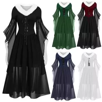 Женское повседневное платье больших размеров с открытыми плечами, однотонное шифоновое платье с рукавами-бабочками в готическом стиле L чёрный