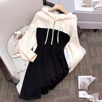 Женское повседневное платье больших размеров Свободное повседневное платье с V-образным вырезом Платья с капюшоном 3XL