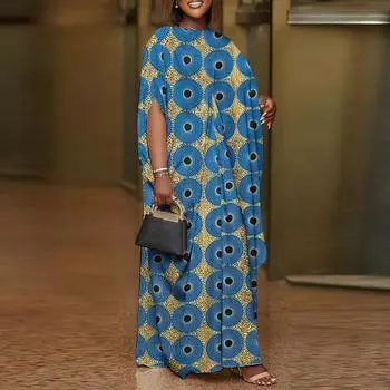 Женское повседневное платье большого размера с круглым вырезом и коротким рукавом с принтом свободного покроя M зелёный