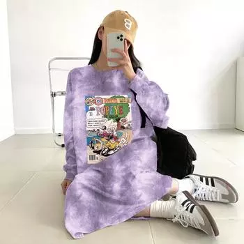 Женское повседневное платье-футболка тай-дай большого размера – японский корейский летний тренд Large фиолетовый