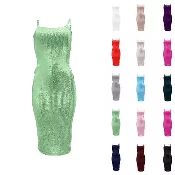 Женское повседневное платье-камисоль с пайетками, облегающее платье средней длины, модное платье S серебряный