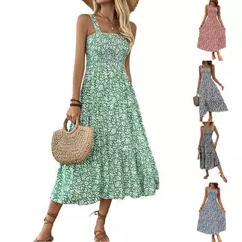 Женское повседневное платье-камисоль, средней длины, без рукавов, с эластичной талией, с принтом XL чёрный