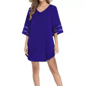 Женское повседневное платье купальник накидка расклешенный рукав А-силуэт глубокий V-образный вырез пляжная одежда однотонная юбка для деловых поездок xxl