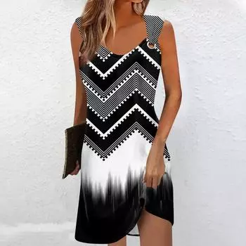 Женское повседневное платье Летнее платье Платье-комбинация Платье с рюшами на каждый день Мода на выход Мода Базовый ремень без рукавов Свободный крой XXL серый