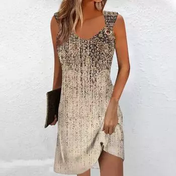 Женское повседневное платье Летнее платье Платье-комбинация Платье с рюшами на каждый день Мода на выход Мода Базовый ремень без рукавов Свободный крой L коричневый