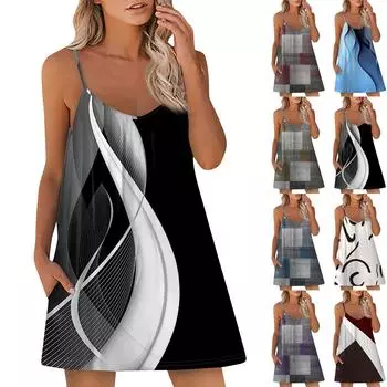 Женское повседневное платье Летнее платье Платье-комбинация Платье с рюшами на каждый день Мода на выход Мода Базовый ремень без рукавов Свободный крой L бежевый