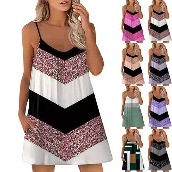 Женское повседневное платье Летнее платье Платье-комбинация Платье с рюшами на каждый день Мода на выход Мода Базовый ремень без рукавов Свободный крой L чёрный