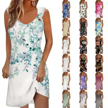 Женское повседневное платье Летнее платье Платье-комбинация Платье с рюшами на каждый день Мода на выход Мода Базовый ремень без рукавов Свободный крой M бежевый