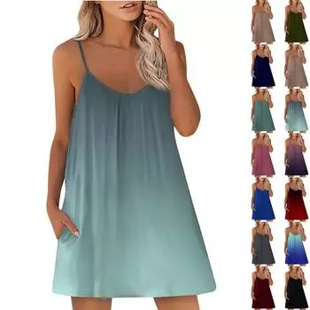 Женское повседневное платье Летнее платье Платье-комбинация Платье с рюшами на каждый день Мода на выход Мода Базовый ремень без рукавов Свободный крой L