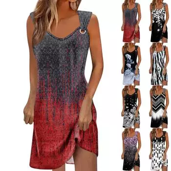 Женское повседневное платье Летнее платье Платье-комбинация Платье с рюшами на каждый день Мода на выход Мода Базовый ремень без рукавов Свободный крой L чёрный